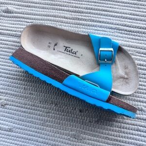 Tula Sandals Sz 10 Blue Leather Slide Comfort Footbed